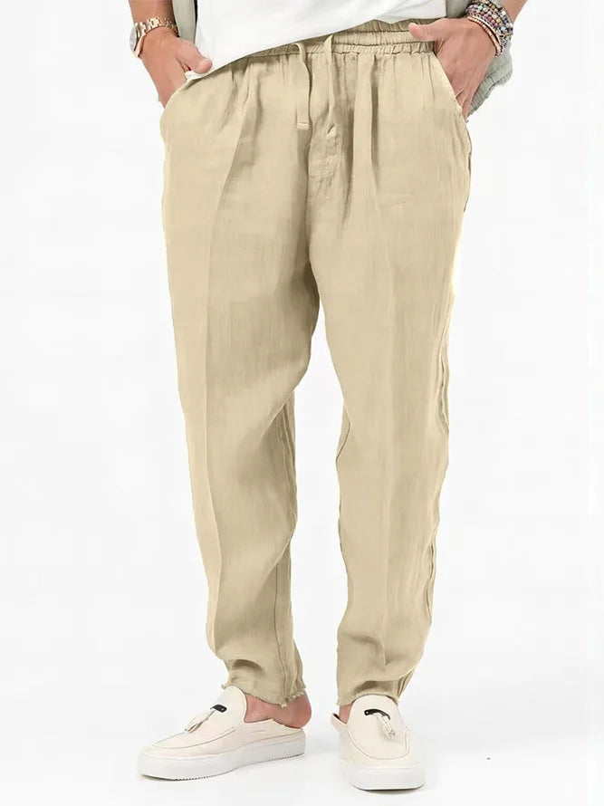 Linen Pants Loose Plus Size Men's Plain Pocket Casual Beach Pants