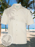 Men's Casual Coconut Tree White Hawaiian Shirts Vacation Beach Button Up Tops
