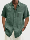 Men's Casual Floral Print Cotton Short Sleeve Shirt