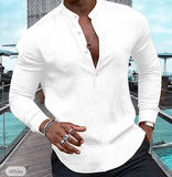 Men's Casual Cotton Linen Shirt Henley Beach Shirt Black White Pink Long Sleeve Plain Henley Spring & Summer Casual Daily Clothing Apparel