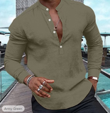 Men's Casual Cotton Linen Shirt Henley Beach Shirt Black White Pink Long Sleeve Plain Henley Spring & Summer Casual Daily Clothing Apparel