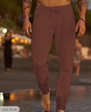 Men's Linen Pants Trousers Summer Pants Beach Pants Pocket Drawstring Elastic Waist Plain Comfort Soft Daily Weekend Linen / Cotton Blend Streetwear Casual Dark Khaki Light Khaki Micro-elastic