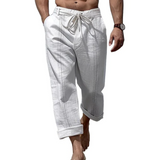 MEN'S SOLID LOOSE DRAWSTRING ELASTIC WAIST COTTON LINEN CASUAL TROUSERS