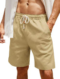 Men's Linen Shorts Casual Elastic Waist Drawstring Summer Beach Shorts