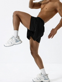 Men Drawstring Waist Split Hem Sports Shorts