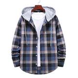 Men's Long Sleeve Quilted Lined Flannel Shirt Jacket with Hood