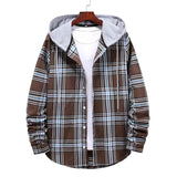 Men's Long Sleeve Quilted Lined Flannel Shirt Jacket with Hood