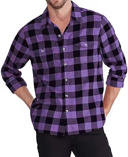 Men's Casual Plaid Contrast Print Lapel Long Sleeve Shirt
