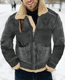 Men's Printed Suede And Sherpa Lapel Jacket