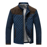 Men Vintage Quilted Leather Jacket Outdoor Zip Pocket Warmth Coat