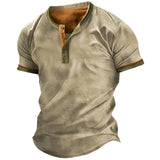 Men's Casual Colorblock Henley Short Sleeve T-Shirt
