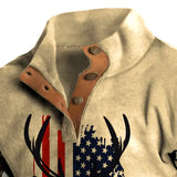 Men's Sweatshirt Vintage Outdoor American Deer Print Button Half Open Collar