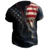 Men's Outdoor Retro Stressed American Flag Graphic Print Short-sleeved T-shirt