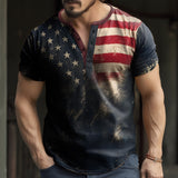 Men's Outdoor Retro Stressed American Flag Graphic Print Short-sleeved T-shirt