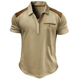 Plus Size Men's Retro Zipper Colorblock Short Sleeve Lapel T-Shirt
