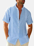 Men's Basic Casual Cotton Breathable Stand Collar Short Sleeve Shirt