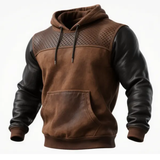 Vintage Outdoor Leather-Trimmed Hoodie Sweatshirt