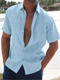 Men's Short Sleeve Multi Color Basic Cotton Loose Shirt