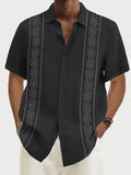Men's Casual Basics Geometric Short Sleeve Shirt Printed Short Sleeve Cotton Shirt