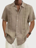 Men's Casual Basics Geometric Short Sleeve Shirt Printed Short Sleeve Cotton Shirt