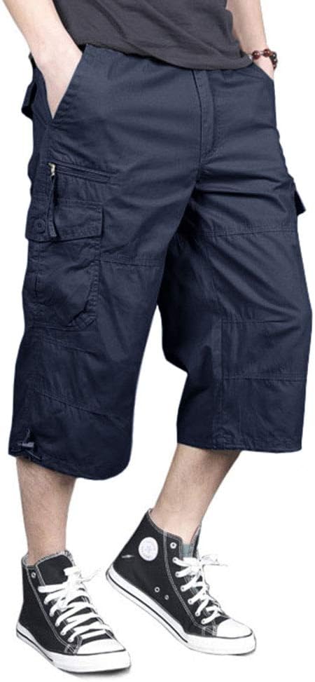 Men's Cargo Shorts Casual Hiking Military Tactical Below Knee Shorts 3/4 Cargo Shorts with Multi-Pockets