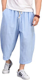 Men's Shorts Cotton Linen Capri Long Shorts Below Knee Loose Fit Elastic Loose Fit Drawstring Tapered Casual Pants