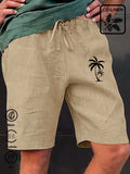 flax coconut tree print breathable moisture absorption casual shorts