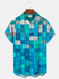 Hawaiian Geometric Block Men's Button Down Pocket Shirt