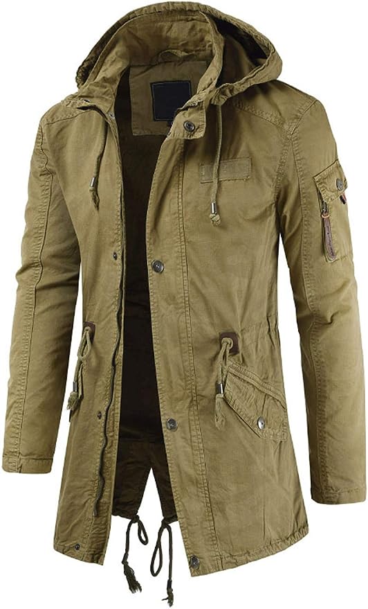 Men's Military Full-Zip Removable Hooded Cotton Mid-Long Parka Jacket Coat