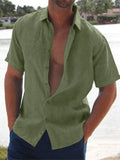 Men's Short Sleeve Multi Color Basic Cotton Loose Shirt