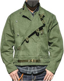 Mens Vintage Swedish Army Dispatch Rider Motorcycle Green Cotton Jacket Coat