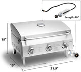 22" Portable Propane Gas Grill, 3-Burner Stainless Steel Tabletop BBQ with Foldable Legs, 30,000 BTU, Outdoor Camping & Tailgating Ready
