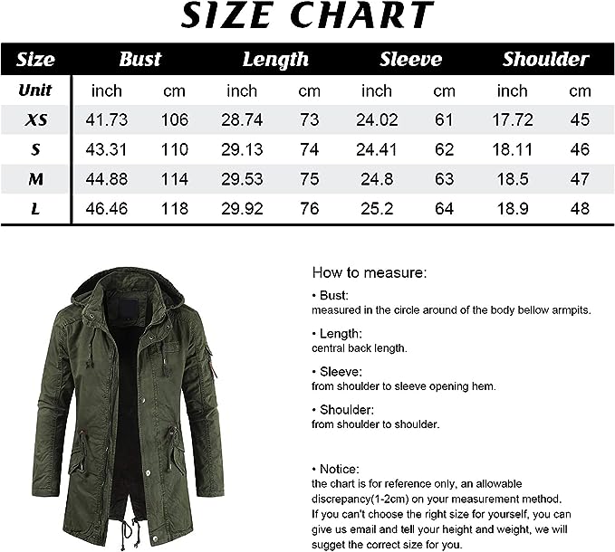 Men's Military Full-Zip Removable Hooded Cotton Mid-Long Parka Jacket Coat