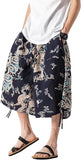 Men's Casual Baggy Capri Pants Cotton Linen Summer Beach Shorts Loose Fit Elastic Waist Long Shorts