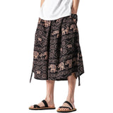 Men's Casual Baggy Capri Pants Cotton Linen Summer Beach Shorts Loose Fit Elastic Waist Long Shorts