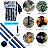 Durable Foldable Trekking Pole with Shovel, Axe, Fire Starter & Survival Accessories
