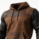 Vintage Outdoor Leather-Trimmed Hoodie Sweatshirt