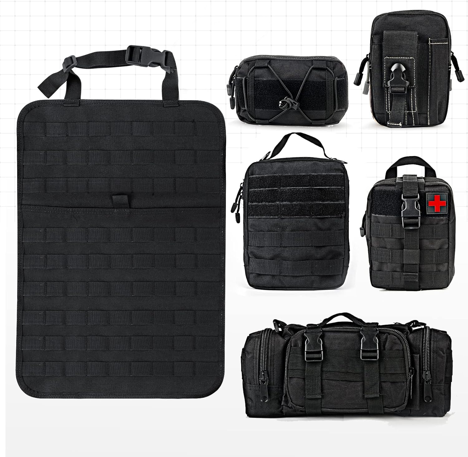 Black nylon tactical seat back organizer for trucks and off-road vehicles
