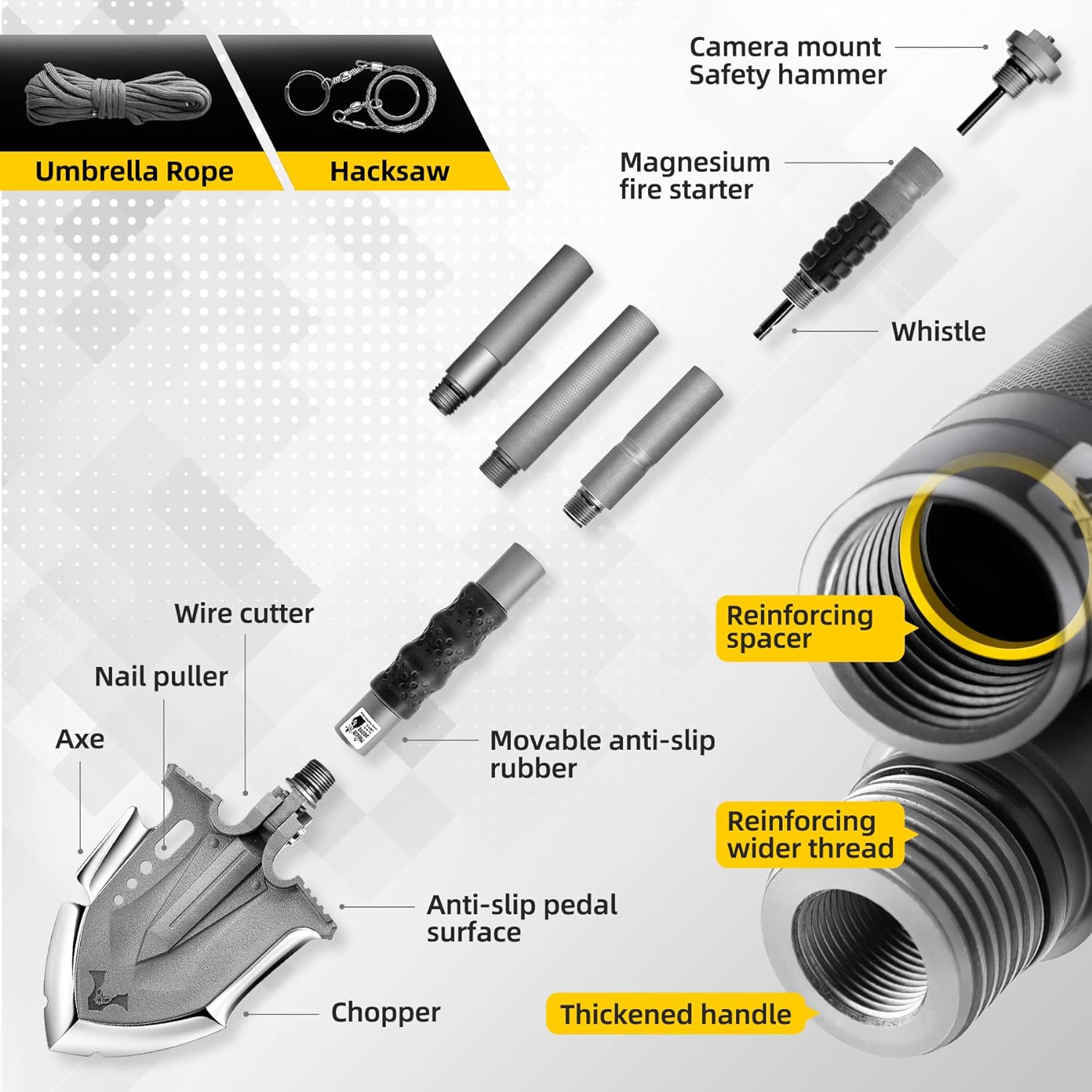 ESPNMAN  Survival Shovel Multitool 28 in 1 Luxury Kit
