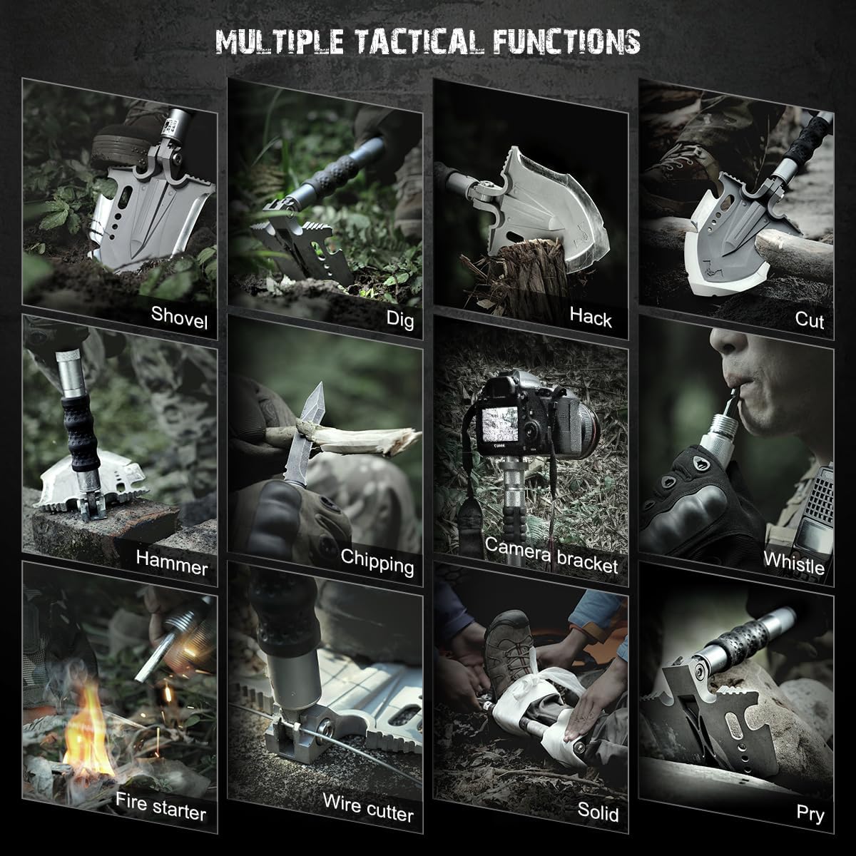 ESPNMAN  Survival Shovel Multitool 28 in 1 Luxury Kit