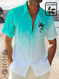 Men's Cotton Linen Gradual Texture Coconut Tree Print Chest Bag Shirt Plus Size Shirt