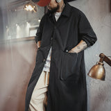 Workwear American Black Balmakken Windbreaker – Japanese Retro Mid-Length Nylon Coat for Men