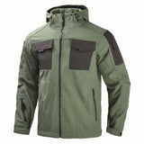 Outdoor Tactical Soft Shell Jacket – Fleece-Lined Windbreaker, Water-Repellent Multi-Pocket Splicing Work Jacket