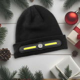 COB Headlamp Warm Beanie – 2-in-1 Winter Knitted Hat with Built-In Warning Light & Rechargeable LED