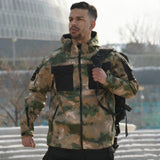 Outdoor Tactical Soft Shell Jacket – Fleece-Lined Windbreaker, Water-Repellent Multi-Pocket Splicing Work Jacket