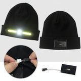 COB Headlamp Warm Beanie – 2-in-1 Winter Knitted Hat with Built-In Warning Light & Rechargeable LED