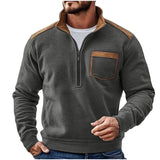 Men’s Retro Half-Zip Fleece Sweatshirt – European Style, Thick Warm Pullover for Autumn