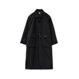 Workwear American Black Balmakken Windbreaker – Japanese Retro Mid-Length Nylon Coat for Men