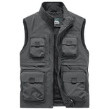 Men’s Multi-Pocket Workwear Vest with Stand Collar – Printed Reflective Utility Waistcoat, Large Size Outdoor Advertising Safety Vest