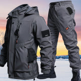 Winter Thickened Velvet Waterproof Workwear Set – Warm Hooded Jacket & Wear-Resistant Outdoor Cycling Labor Protection Suit